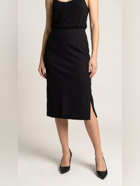 Morgan de Toi BLACK KNEE-LENGTH PENCIL SKIRT WITH SLIT WOMAN